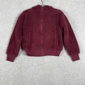 Summersalt Womens Fuzzy Zip Up Hooded Jacket Size XS Red Cozy Outdoor Casual